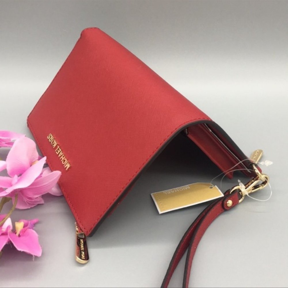 Michael Kors Large Double Zip Wristlet Leather Flame Color - Picture 5 of 15